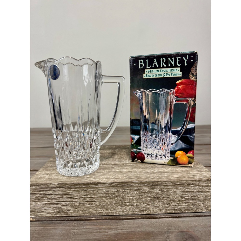 Blarney 24% Lead Crystal Pitcher Vintage 1989‎ Yugoslavia Diamond Cut